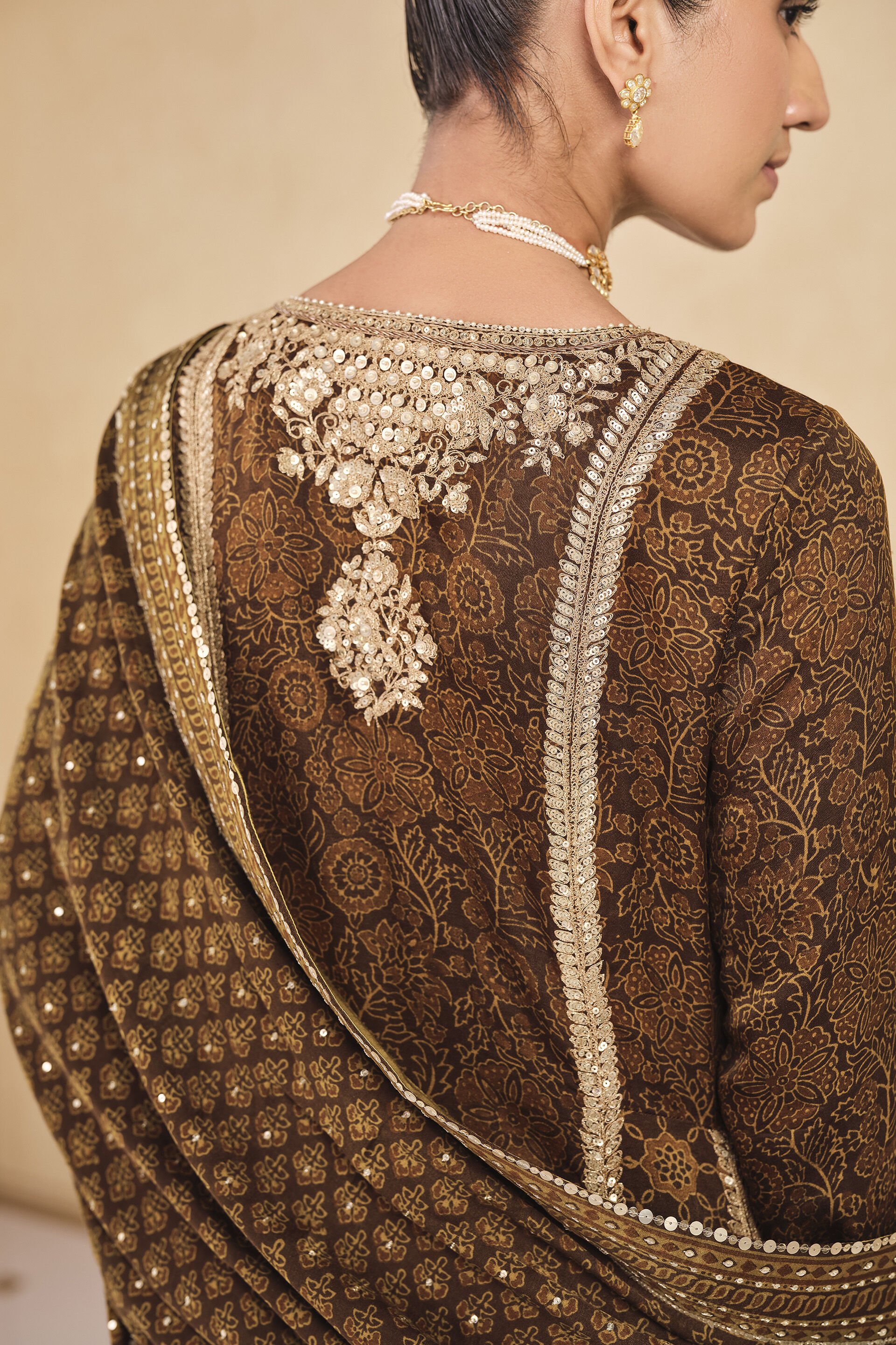 Marfa Ajrakh Hand-block Printed Silk Suit Set - Olive, Olive, image 6